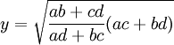 y = sqrt {frac{ab + cd}{ad + bc} (ac + bd)}